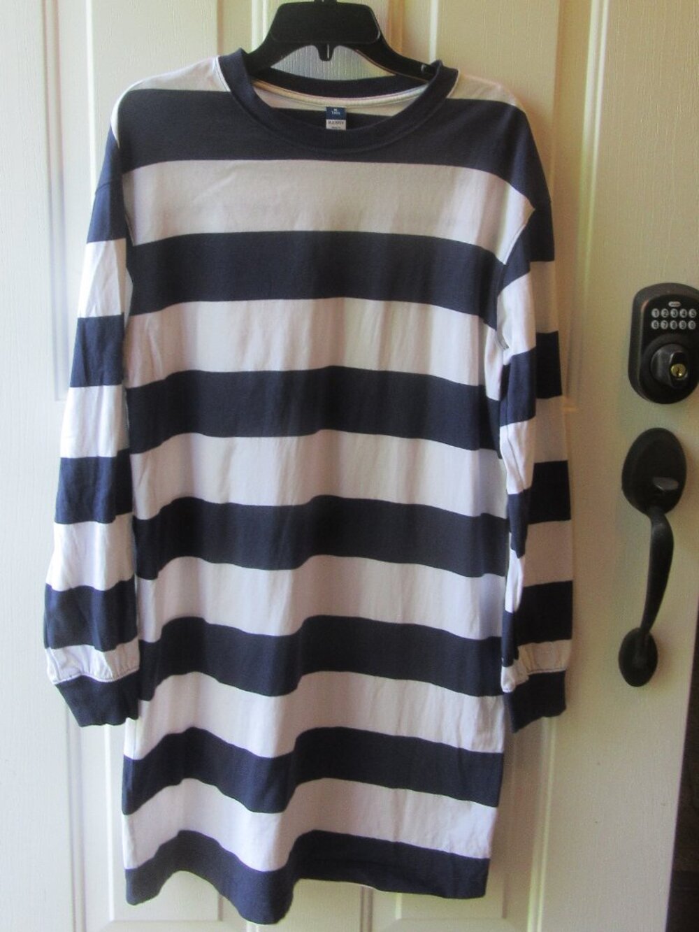 100% cotton NWOT Old Navy Long-sleeved T-shirt dress navy & white stripe M Tall